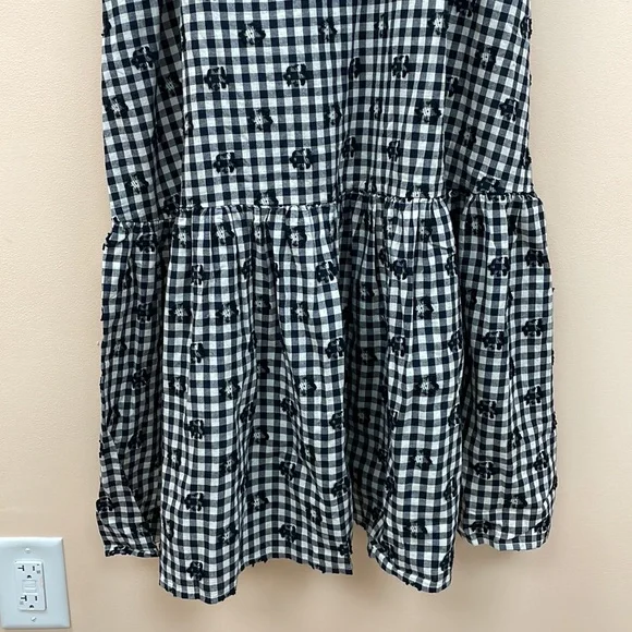 NWT Madewell Gingham Print Ruffle Hem Tent Midi Dress Preppy Black White Size 10 - Picture 7 of 14